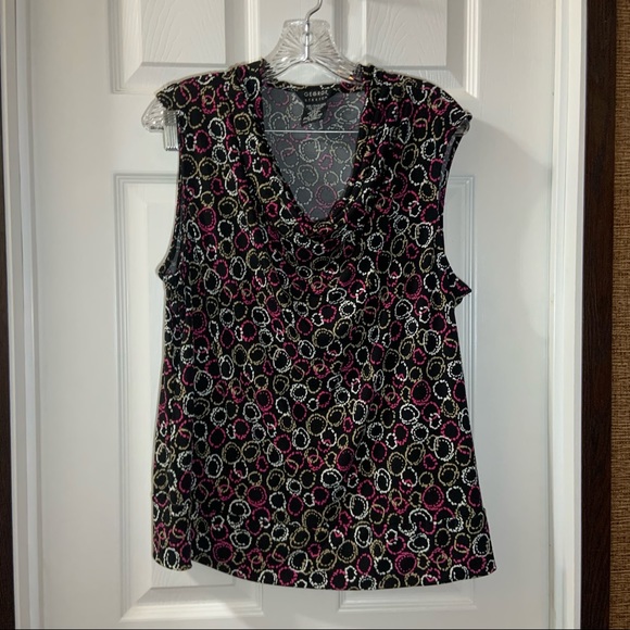 George Stretch Black/Pink/Tan Print Cowl Neck Blouse XXL